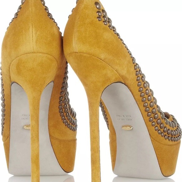 SERGIO ROSSI Suede Studded Brown Platform Pump 9-9.5 EU 39.5, NIB - Picture 5 of 12
